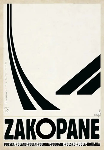 Decorbites™ vintage poland city posters canvas print featuring black abstract geometric lines and bold text on cream background