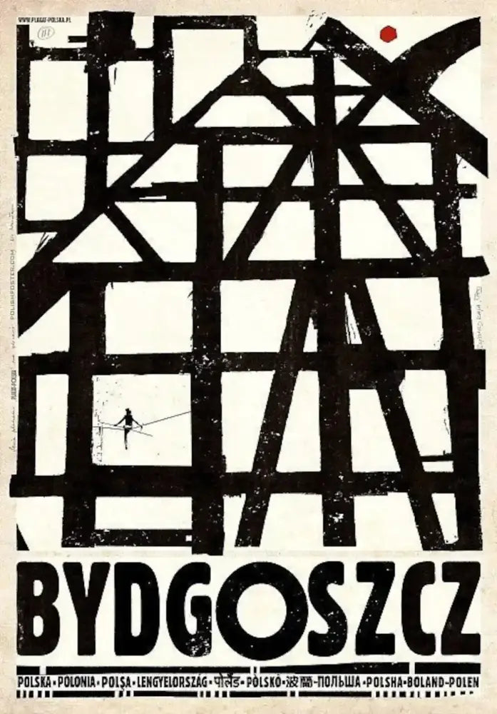 Black and white vintage poland city poster canvas print featuring bold geometric lines and bydgoszcz text decorbites vintage poland city