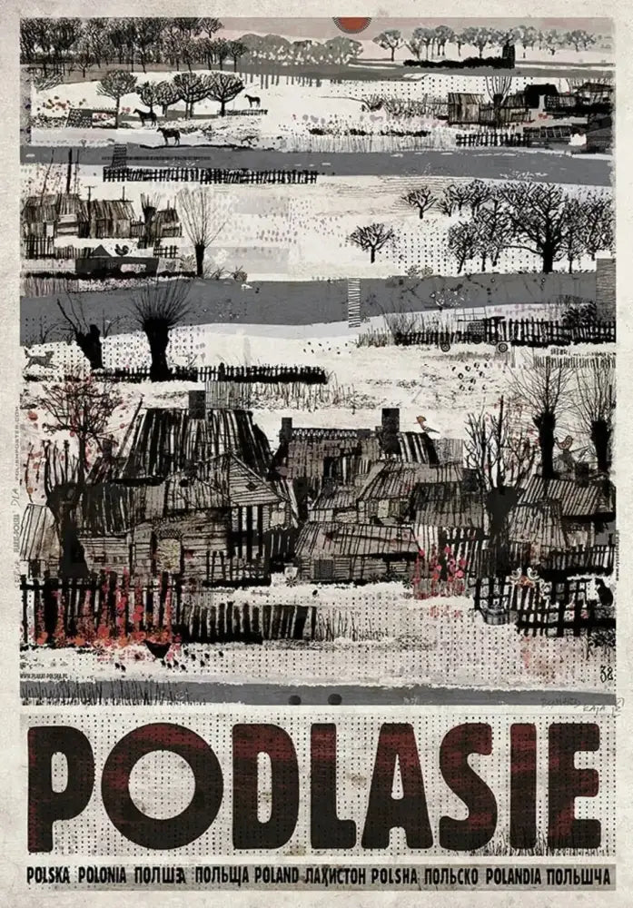 Decorbites vintage poland city posters canvas print with bold dark red podlasie lettering in vintage poland style