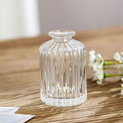 Clear glass vintage relief vase with vertical ribbed texture and rounded neck for hydroponic plants by DecorBites