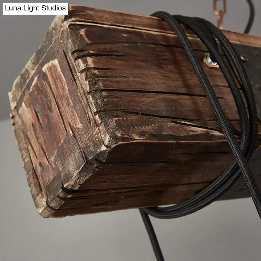 DecorBites™ vintage style pendant light with rustic dark brown reclaimed wood and distressed texture for island lighting