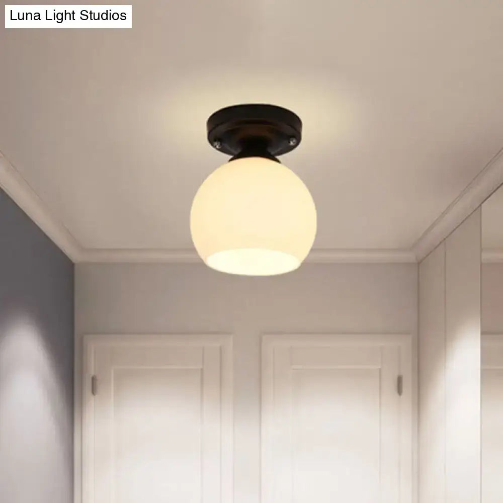 Decorbites vintage style semi flush ceiling light fixture with warm frosted opal glass shade and black bronze mount for e26 e27 bulbs