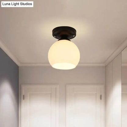Decorbites vintage style semi flush ceiling light fixture with warm frosted opal glass shade and black bronze mount for e26 e27 bulbs