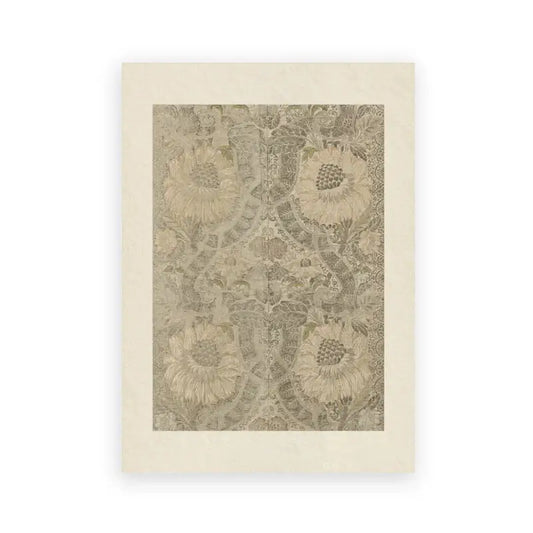 Beige-framed decorbites™ vintage summer landscape art print with delicate taupe and cream floral pattern design
