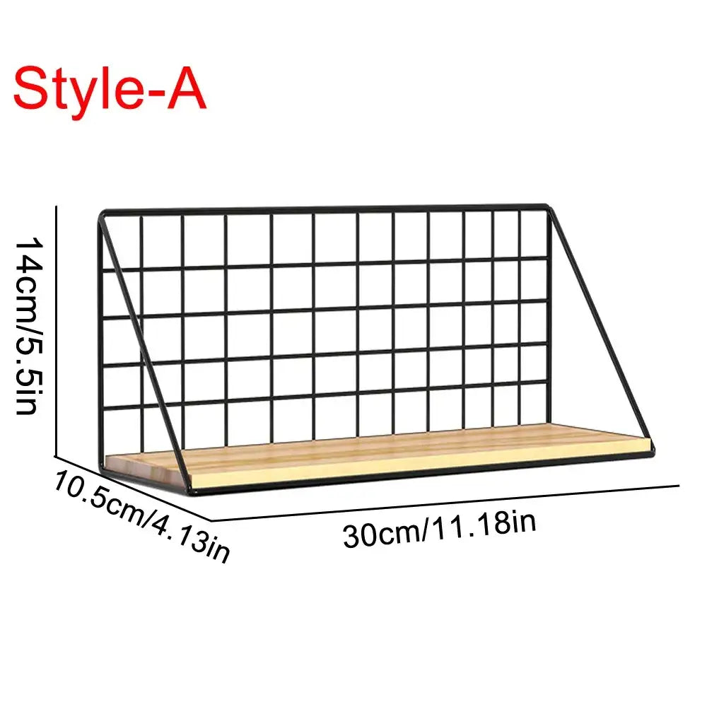 DecorBites wall mounted shelves style-a black metal grid with light wood plank base for stylish wall mounted storage