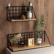 Black metal grid wall mounted shelves with light wood accents from decorbites™ for stylish wall storage