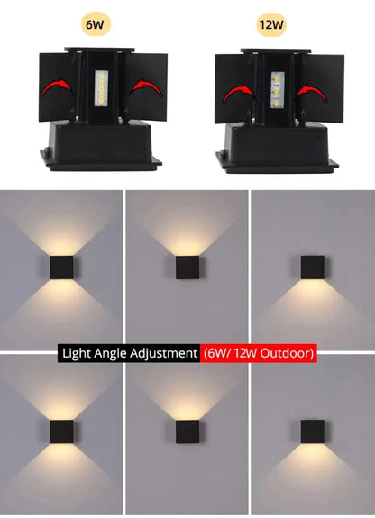 Black square aluminum led wall light with adjustable angle and led bulbs for outdoor and indoor use by DecorBites