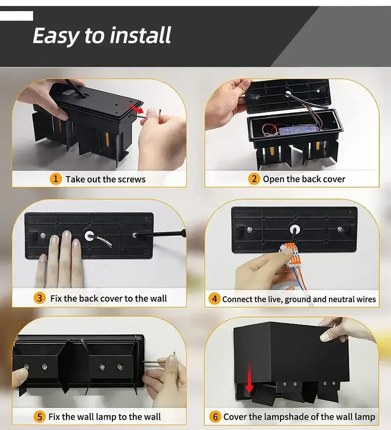 Black rectangular decorbites waterproof aluminum led wall light with sleek modern design and integrated wiring for easy installation