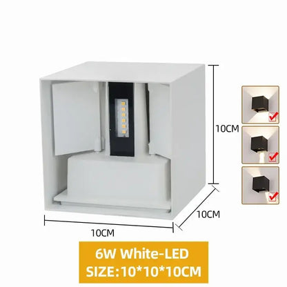 White 10cm cube-shaped aluminum led wall light with visible internal components for indoor and outdoor use by decorbites