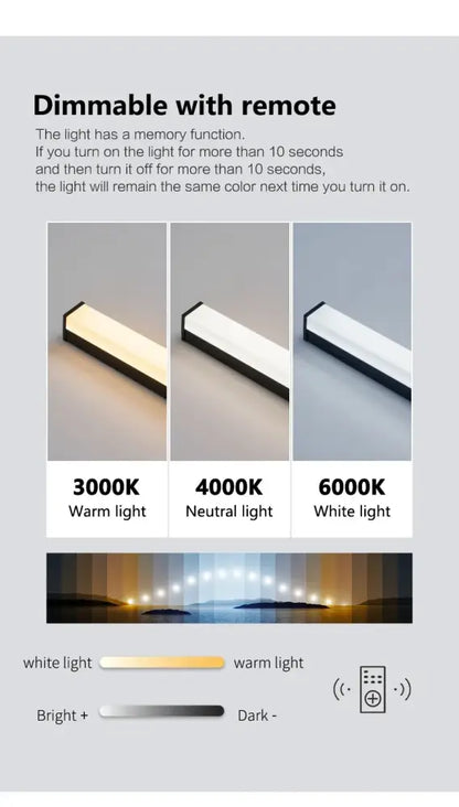 DecorBites™ waterproof led outdoor wall light with sleek black frame and dimmable warm to cool white long strip led panel