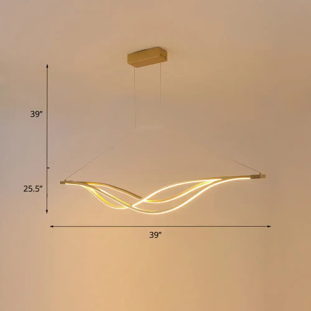 Modern gold-finished decorbites wave-shaped metal led island light fixture with flowing illuminated strips for dining room
