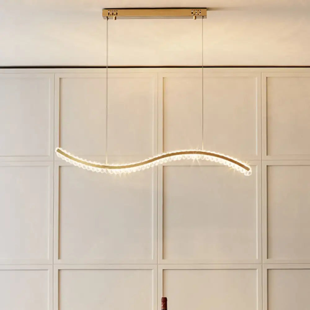 DecorBites™ wavy k9 crystal led pendant lighting in gold with silver gold tones for dining room remote control use