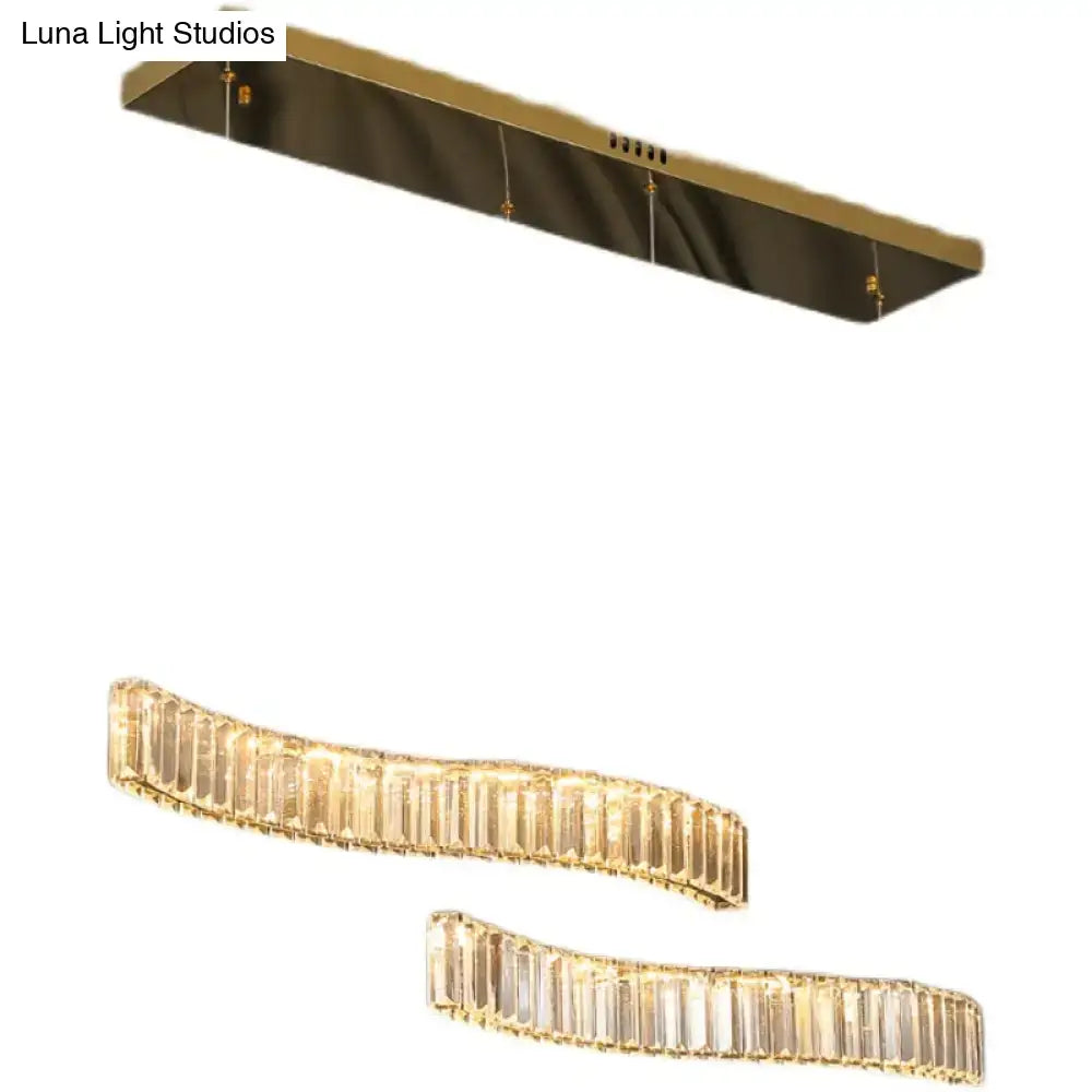 Decorbites wavy prismatic crystal led pendant lamp in brass finish with gold-toned rectangular and curved design for restaurants