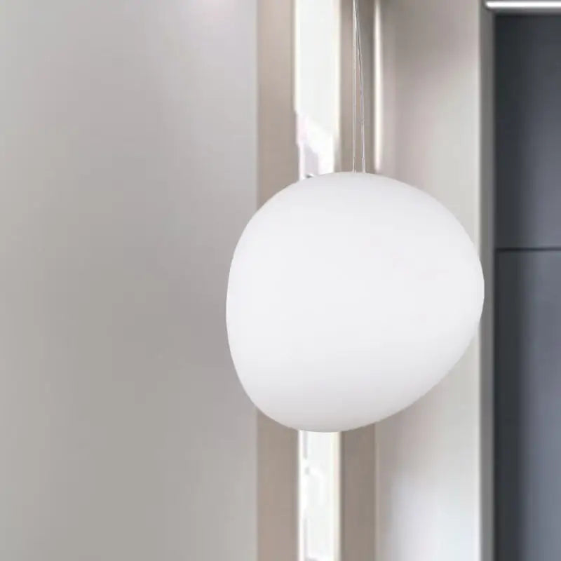 Decorbites white glass oval ceiling pendant light with sleek matte white spherical design in minimalist style
