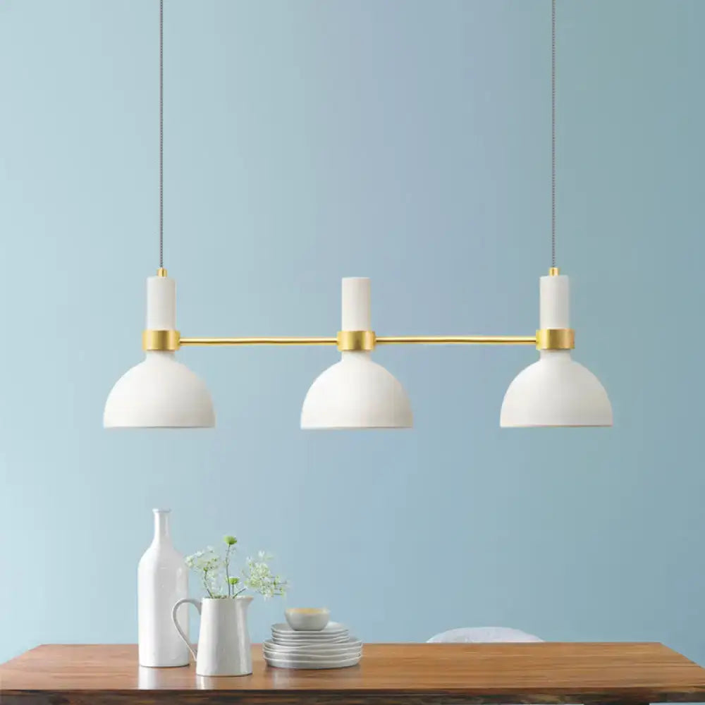 DecorBites™ white ceramic island pendant light with gold-toned metal accents and sleek modern design 3 downlights