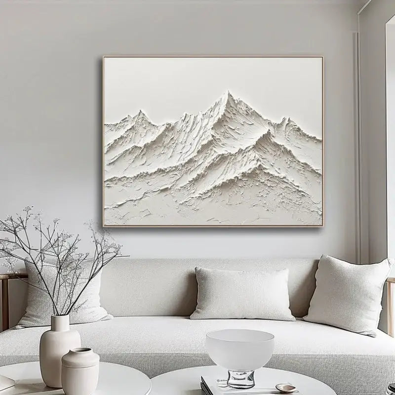 Decorbites™ white mountain 3d canvas wall art features a hand painted minimalist white mountain oil painting with wooden frame
