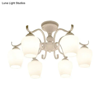 Decorbites white opaline glass cone chandelier with six frosted glass shades and curved metal arms for ceiling lighting