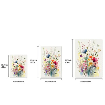 Decorbites™ wildflowers watercolour posters featuring vibrant pink blue orange and purple floral art on canvas wall prints