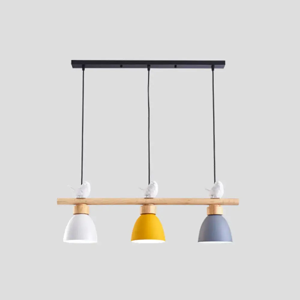 Modern decorbites wood and metal macaron bowl pendant light with three e26 e27 colorful matte shades for island use