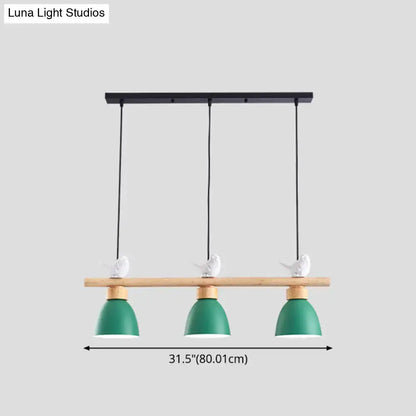 Decorbites wood and metal macaron bowl pendant light in dark blue-gray with green ceramic shades and e26 e27 sockets