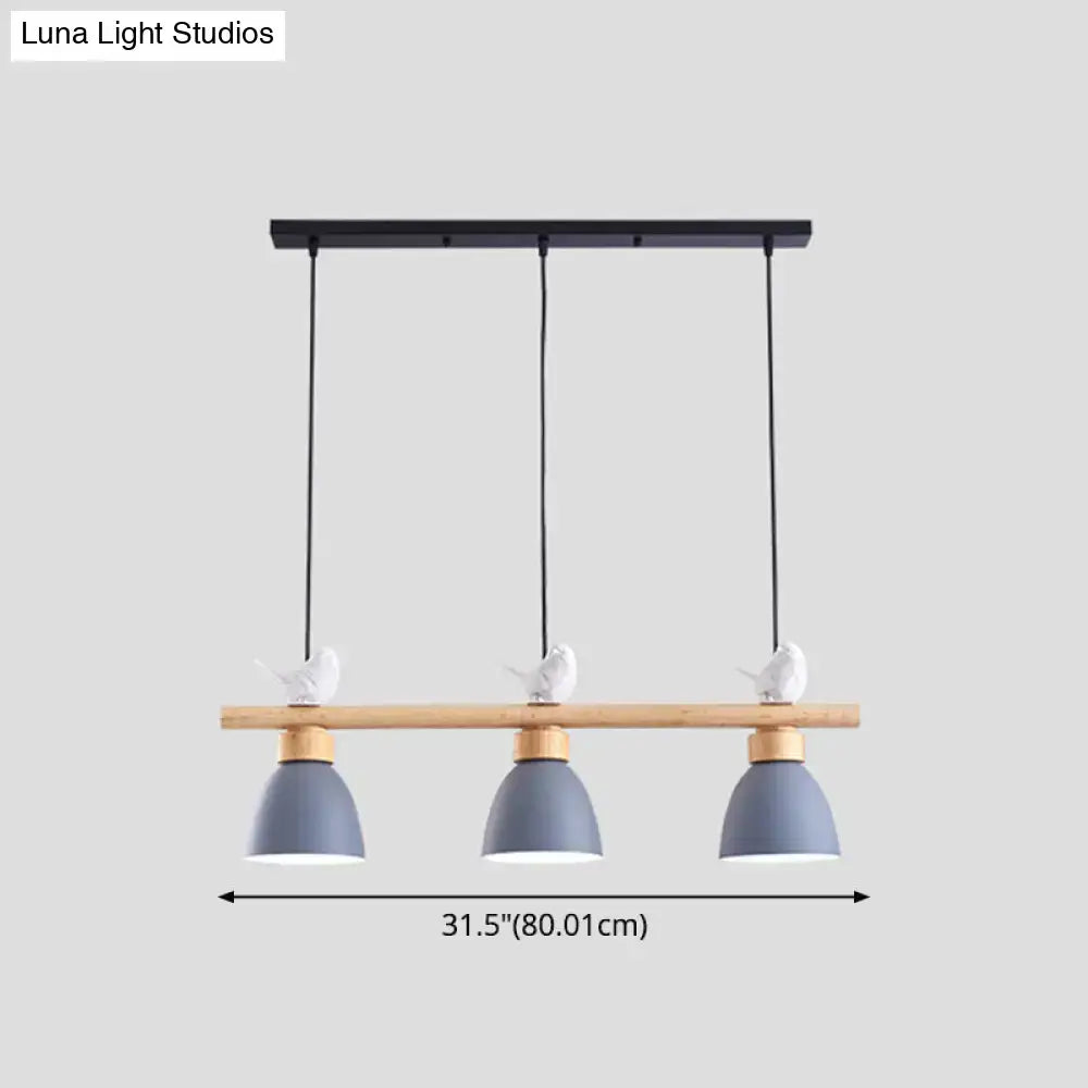 Modern decorbites macaron bowl pendant light with three matte gray shades wood accents and e26 e27 sockets