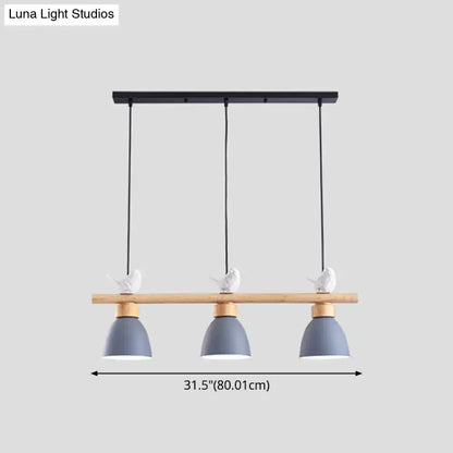 Modern decorbites macaron bowl pendant light with three matte gray shades wood accents and e26 e27 sockets