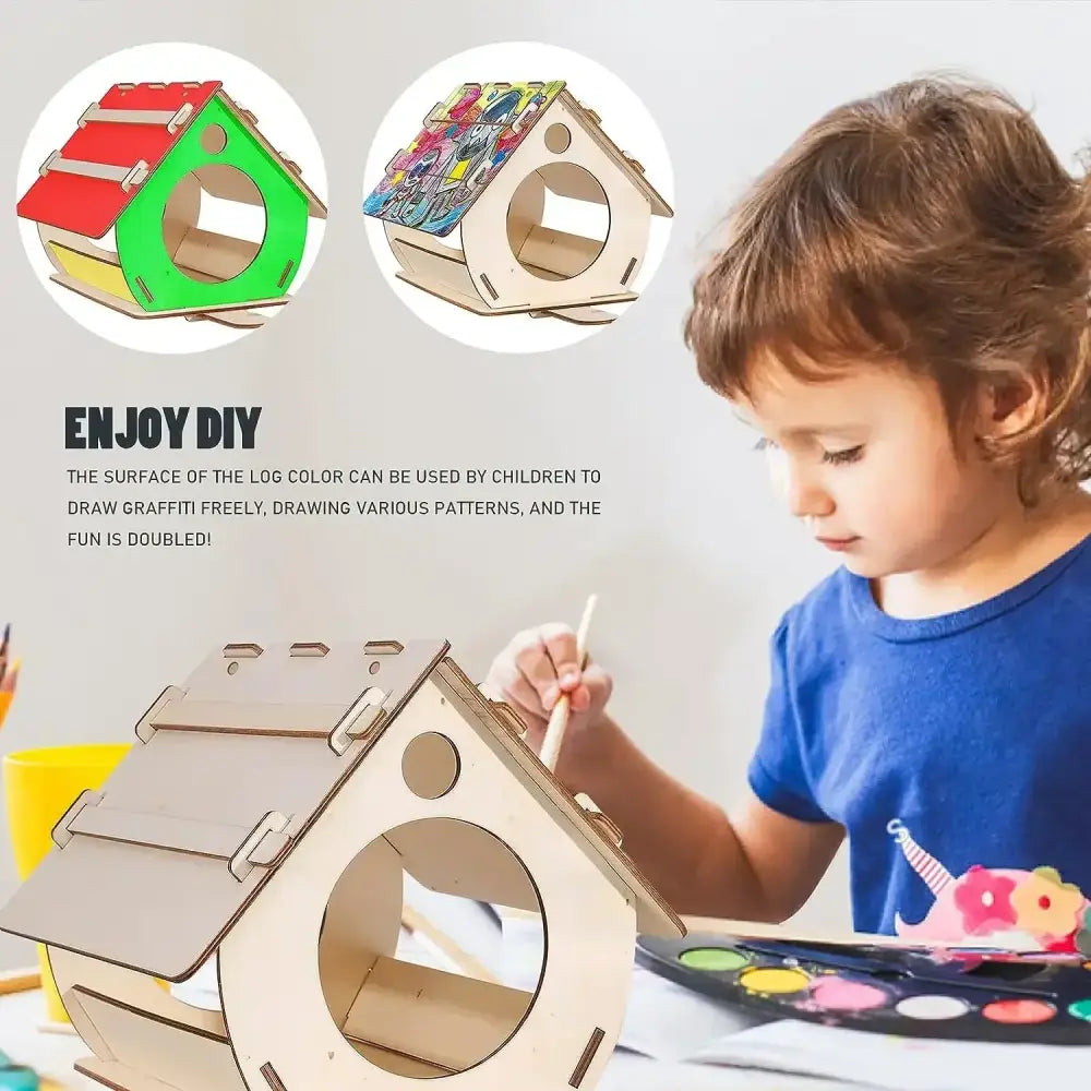Unpainted wooden bird feeders diy kit by decorbites with pre-cut slots and a circular entrance hole for outdoor use