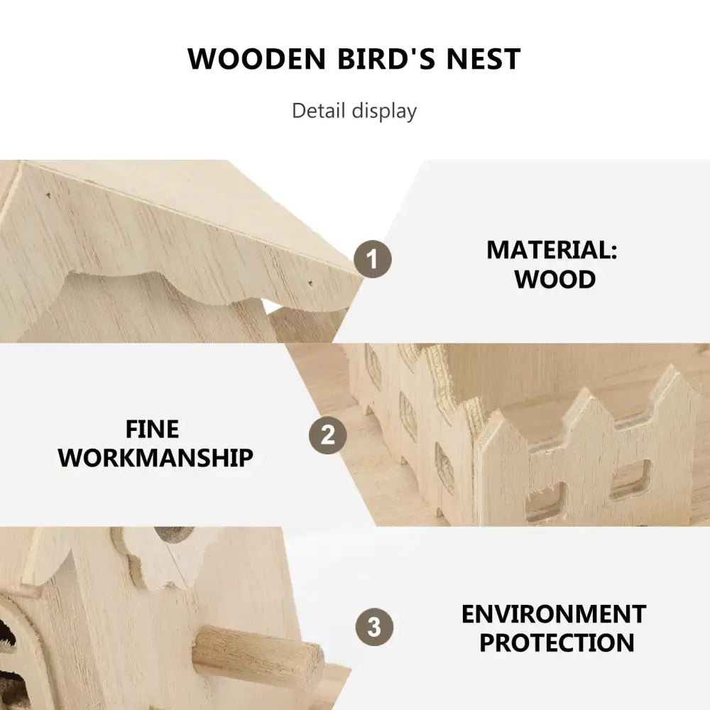 DecorBites™ wooden bird nest box garden decor featuring a light-colored wooden bird nest with intricate carved details