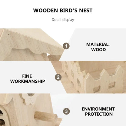 DecorBites™ wooden bird nest box garden decor featuring a light-colored wooden bird nest with intricate carved details