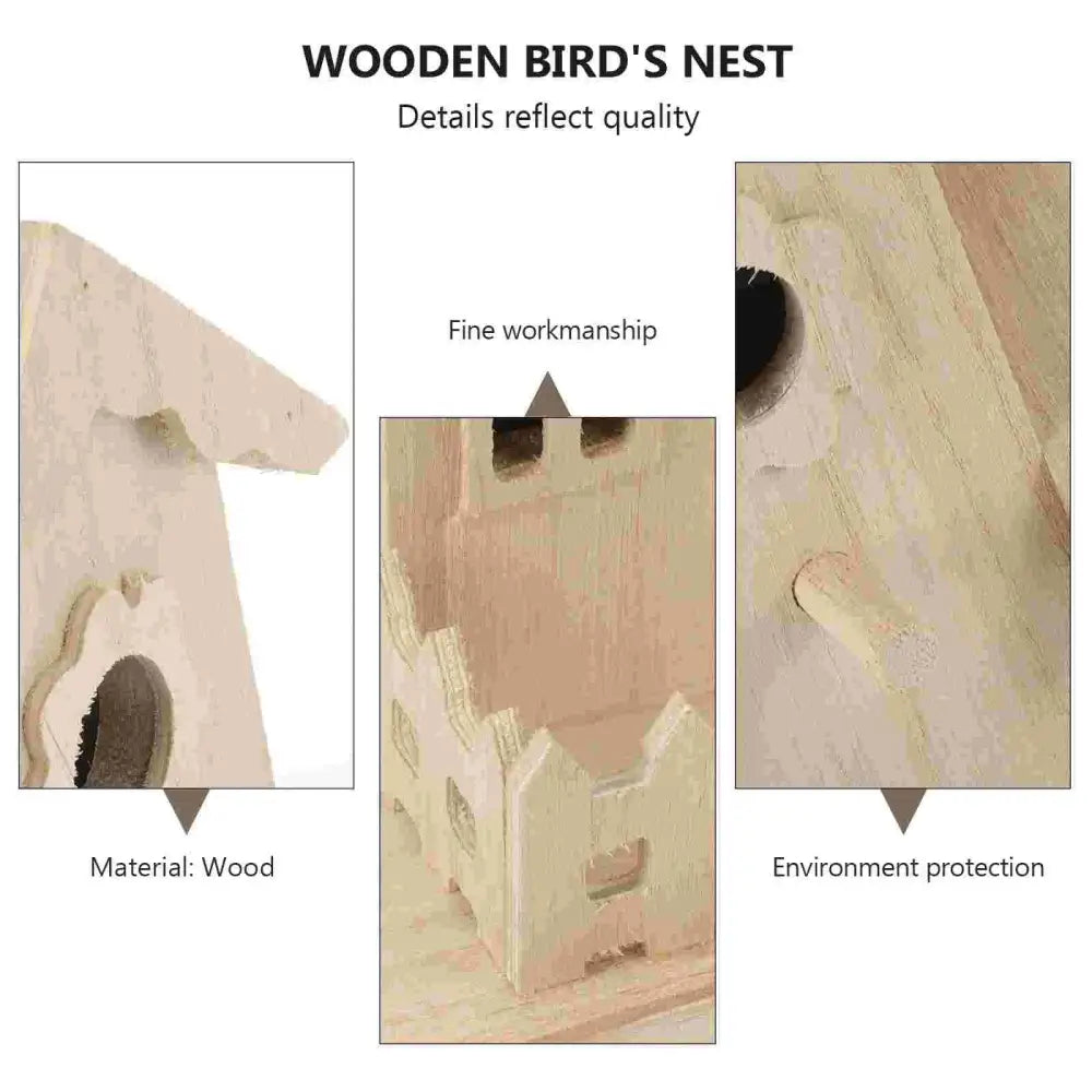 Decorbites wooden bird nest box garden decor featuring a light-colored wooden bird nest with natural wood finish