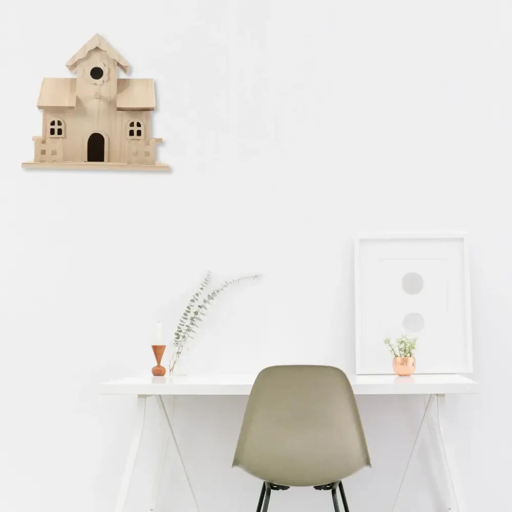DecorBites™ wooden bird nest box garden decor featuring a light wood wooden birdhouse with multiple windows