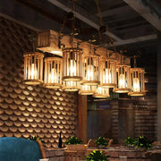 Rustic decorbites wooden farmhouse ceiling light with 10 heads featuring cylindrical bamboo shades and exposed filament bulbs for wood island ceiling use