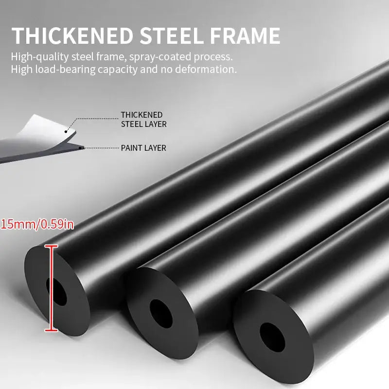 Black cylindrical steel rods with thickened steel frame and spray-coated paint in DecorBites wooden flower plant stand