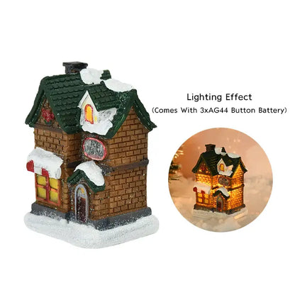Decorbites wooden led light house christmas decoration with brown brick facade green roof and warm glowing windows