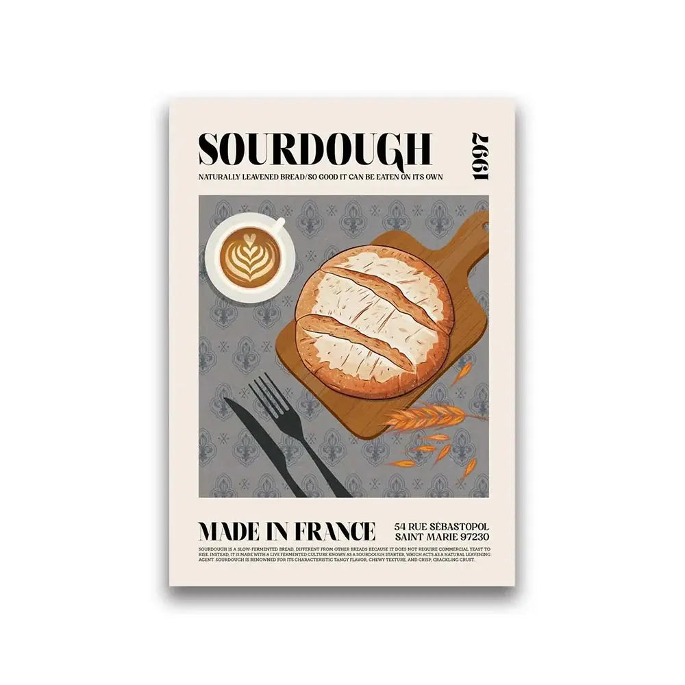 DecorBites™ food canvas featuring rustic sourdough loaf and latte art capturing world cuisine food elegance