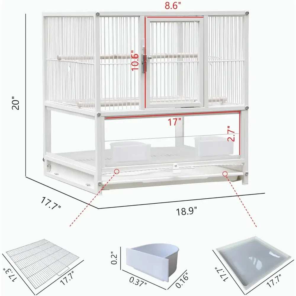 DecorBites wrought iron bird cage white metal two-tier 30 inch includes perches and feeding accessories for conures and lovebirds