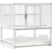 Decorbites wrought iron bird cage in white with double-door design and two perches for conures and lovebirds