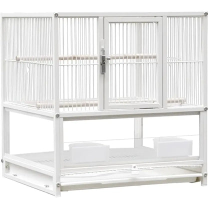 Decorbites wrought iron bird cage in white with double-door design and two perches for conures and lovebirds
