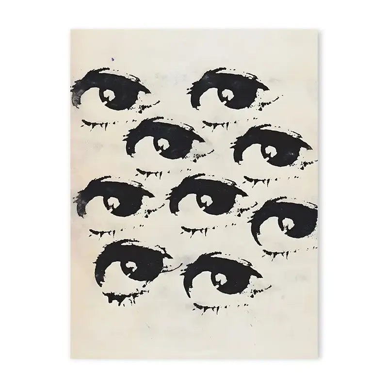 Decorbites™ y2k rock style canvas poster featuring black ink-stained eyes on off-white paper for retro chic decor