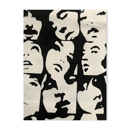 Black and white y2k rock style canvas poster featuring stylized overlapping human faces in bold graphic design decorbites