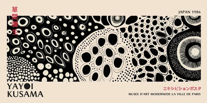 Decorbites™ yayoi kusama flower canvas wall art featuring black and white abstract patterned kusama flower polka dots