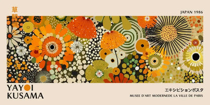 Decorbites™ yayoi kusama flower canvas wall art with vibrant orange and green kusama flower blossoms and black outlines