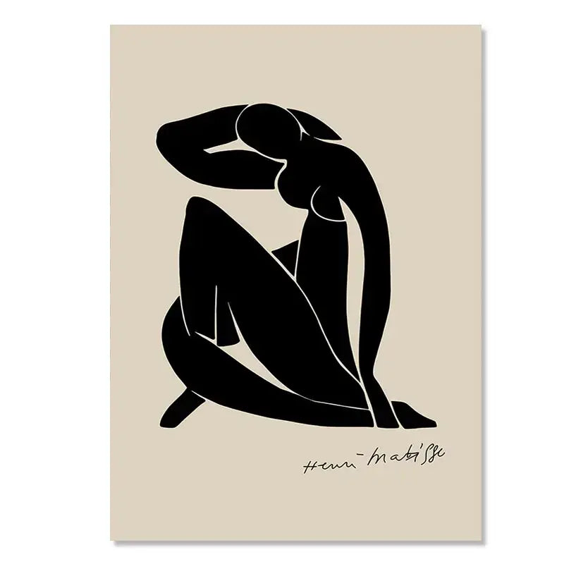 DecorBites™ black silhouette print wall art on beige signed henri matisse floral canvas art inspired by yayoi kusama