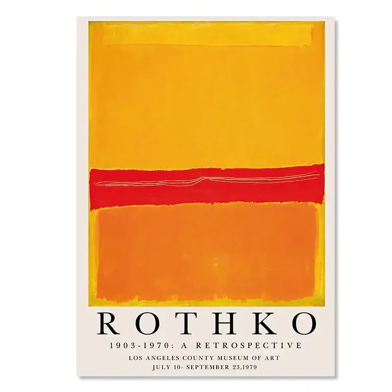 A framed DecorBites™ yayoi kusama inspired floral canvas art with bold yellow, orange, and red horizontal bands wall art