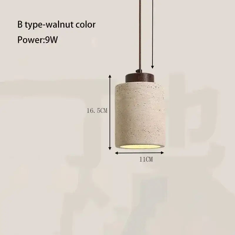 Decorbites™ yellow stone led pendant chandelier with cylindrical walnut textured concrete shade and dark metal rod suspension