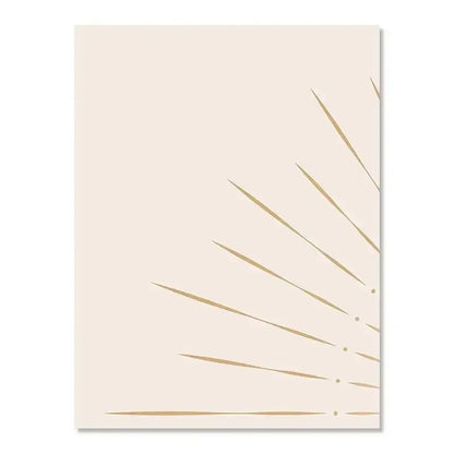 Beige rectangular DecorBites™ sun rising horizon wall art with delicate gold geometric lines radiating diagonally