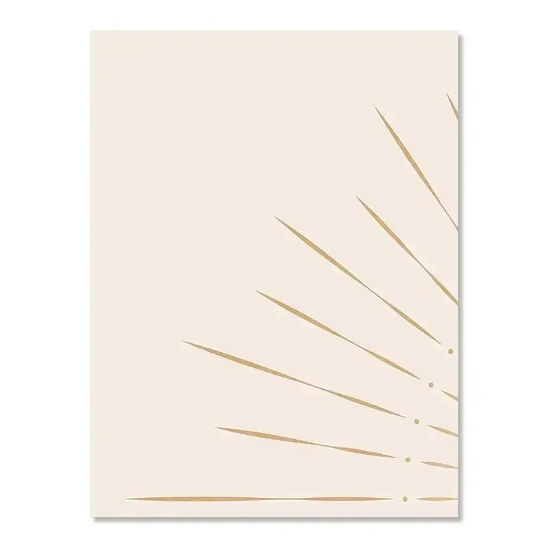 Beige rectangular DecorBites™ sun rising horizon wall art with delicate gold geometric lines radiating diagonally
