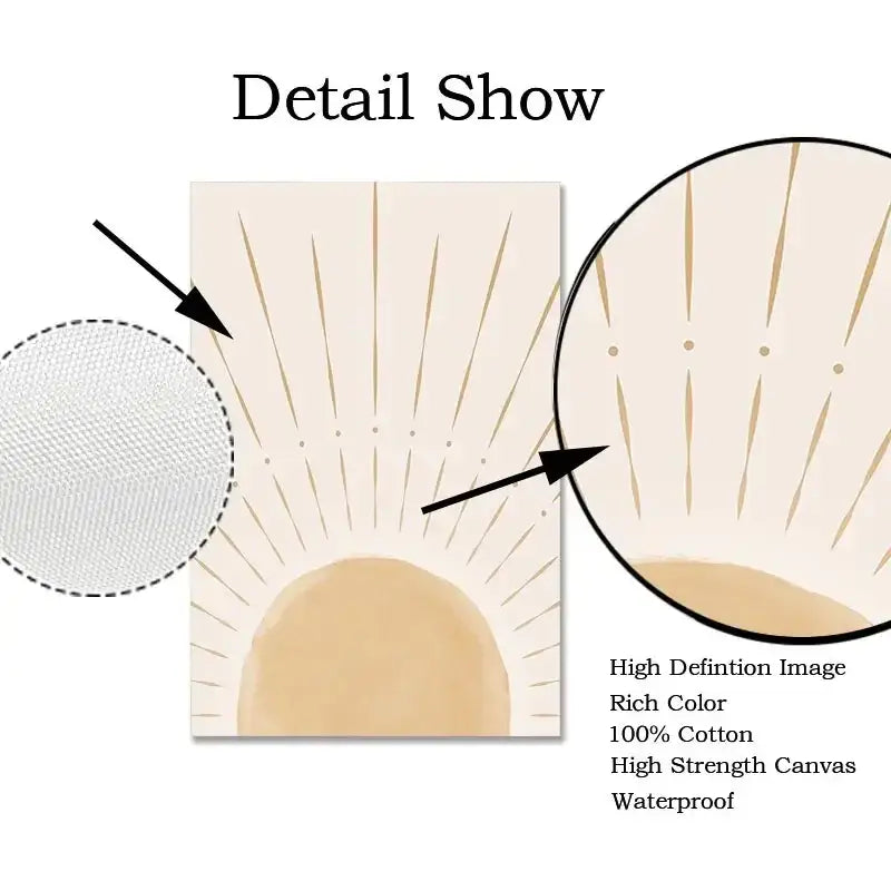 Beige sunburst canvas wall art from decorbites made of 100% cotton waterproof material sun rising horizon wall art