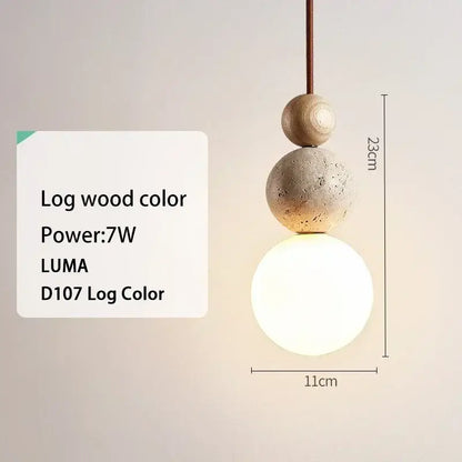 DecorBites™ yellow travertine pendant light with wooden, concrete, and frosted glass spheres for kitchen island lighting stone pendant light