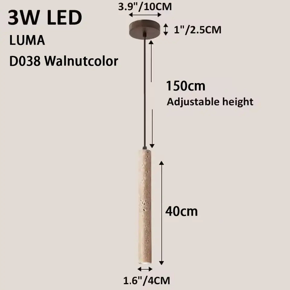 DecorBites™ yellow travertine pendant light in walnut color with stone pendant texture and adjustable height for kitchen island